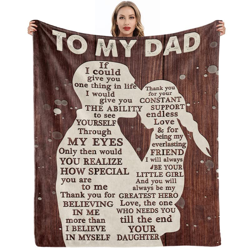 lpmisake Fathers Day to My Dad Gifts from Daughter for Dad Birthday Bday Gift Ideas for Dads Father Husband Men Him Unique Gifts Personalized Throw Blanket 80x60