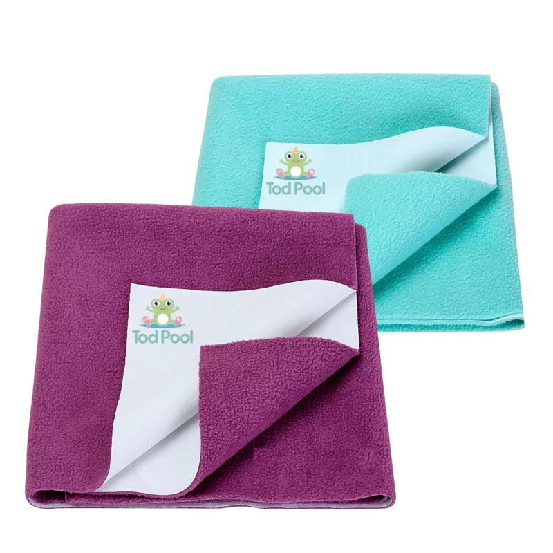 Tod PooL حامي سرير تويد بول القابل للتنفس | فليس مضاد للتكتل عالي الامتصاص قابل للغسل | ورقة مقاومة للماء سريعة الجفاف | ورقة حامي سرير للأطفال والبالغين | (وردي راني وزرقاء سماوية) - Image 1