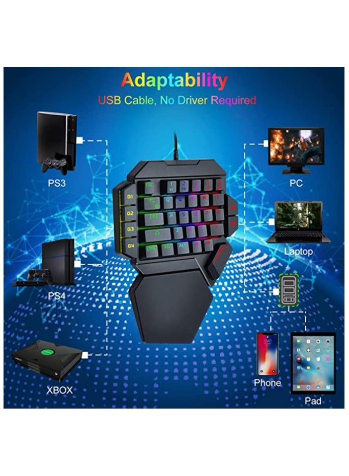 لوحة مفاتيح ميكانيكية RGB بيد واحدة، لوحة مفاتيح نصف لعب مريحة 35 مفتاح مع إضاءة خلفية قوس قزح، لوحة مفاتيح ألعاب سلكية صغيرة مزودة بمفتاح USB، وحدة تحكم ألعاب بيد واحدة مع دعم راحة المعصم. - Image 3