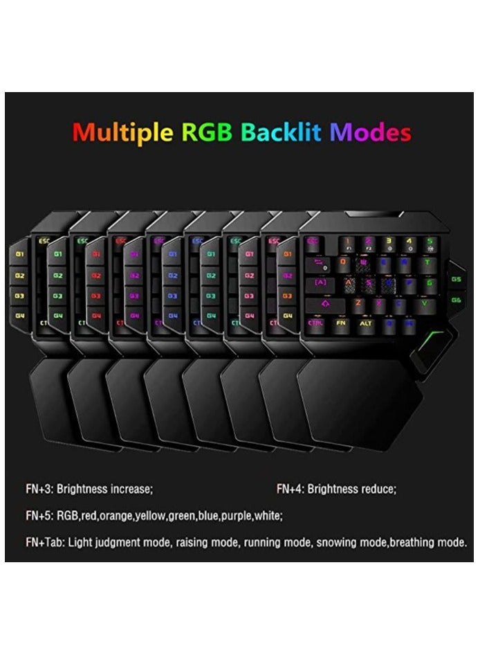 لوحة مفاتيح ميكانيكية RGB بيد واحدة، لوحة مفاتيح نصف لعب مريحة 35 مفتاح مع إضاءة خلفية قوس قزح، لوحة مفاتيح ألعاب سلكية صغيرة مزودة بمفتاح USB، وحدة تحكم ألعاب بيد واحدة مع دعم راحة المعصم. - Image 5