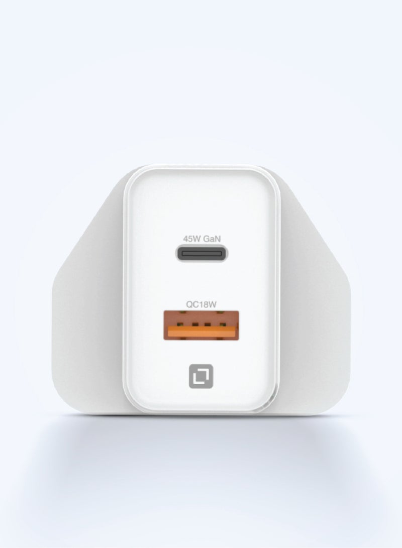Lycka Boost +45GaN Travel Adapter, Dual Type-C + USB A Port, Max 45W Output - Image 1
