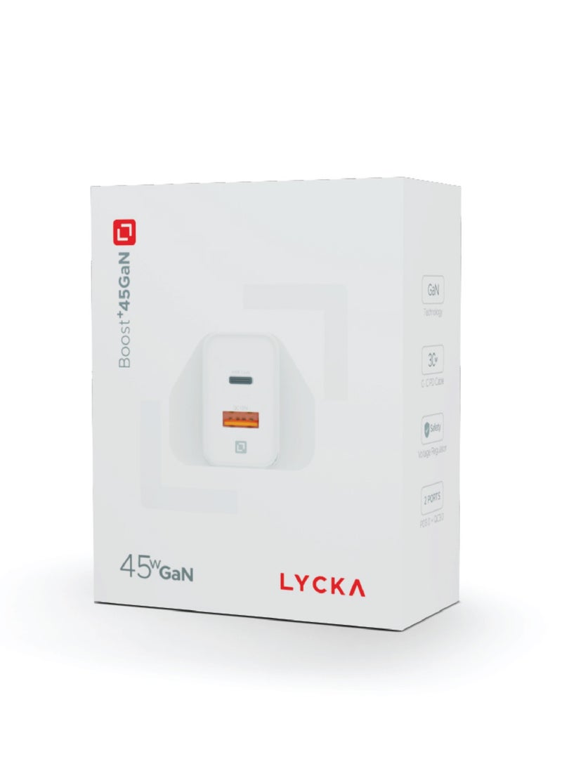 Lycka Boost +45GaN Travel Adapter, Dual Type-C + USB A Port, Max 45W Output - Image 5