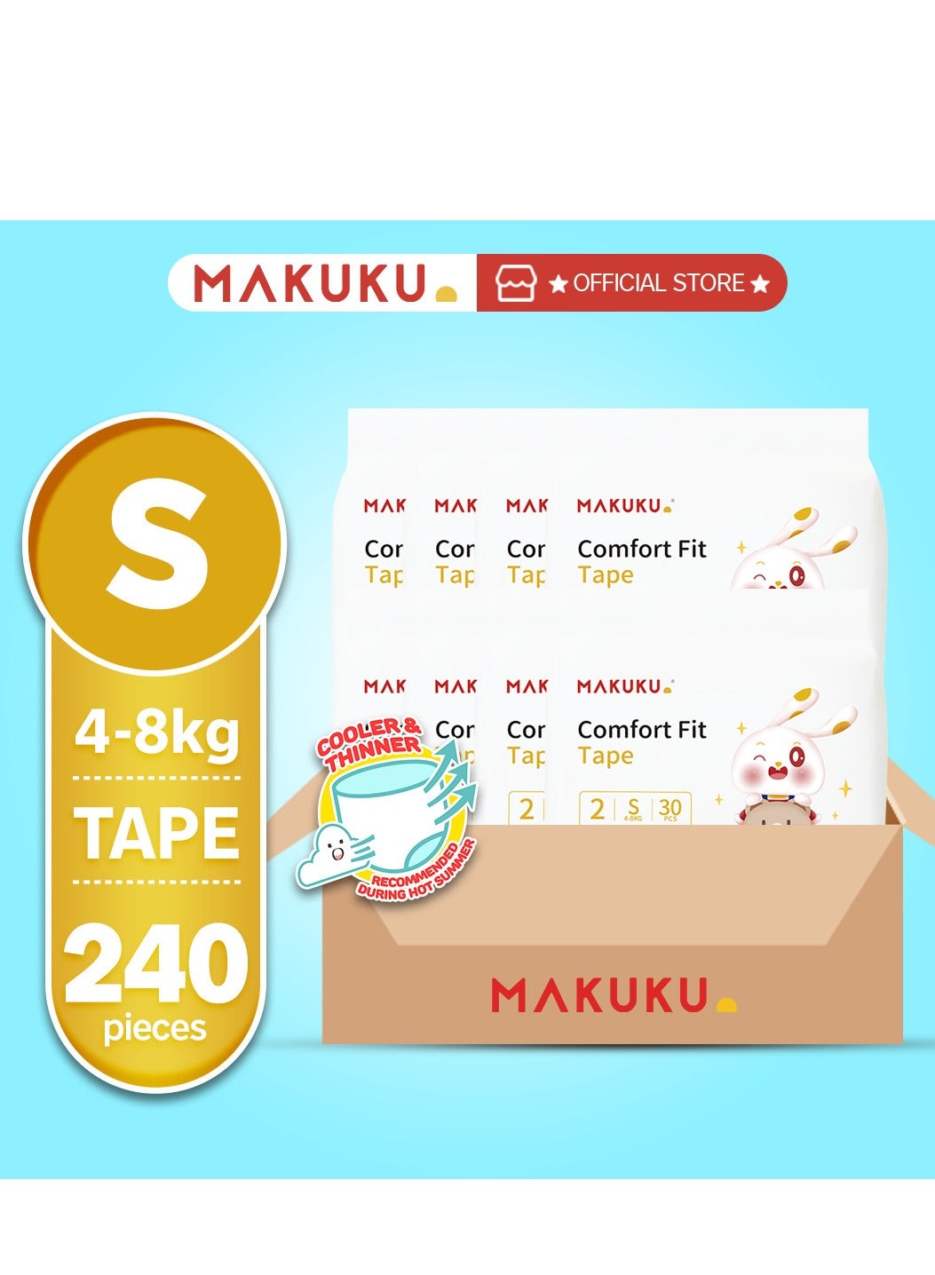Makuku Comfort Fit Tape Diapers - Size 2 (4-8kg) | 2-3 months | 240 Pieces