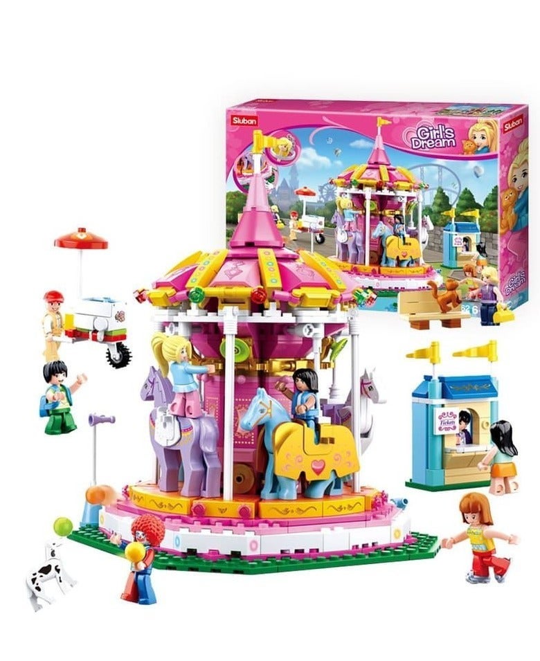 سلوبان Sluban princess amusement wheel series with characters, Ferris wheel building set, 789 pieces, with mini figures, for ages 6 years and above – pink, plastic. Blocks, building blocks, assembly construction block set, building block toy, kids blocks, assembly, boys, blocks, girls toys, building game toy, construction toy, boys block sets, large kids blocks, building blocks, character blocks, skill development blocks, kids intelligence blocks. Home toys for children, toys for boys and girls, kids toy, kids toys, children’s toy, group games, educational kids toys, toys, boys toys, toys for 1-year-old children, toys for 6-year-old children, toys. - Image 1