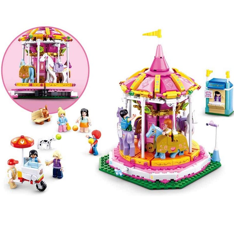 سلوبان Sluban princess amusement wheel series with characters, Ferris wheel building set, 789 pieces, with mini figures, for ages 6 years and above – pink, plastic. Blocks, building blocks, assembly construction block set, building block toy, kids blocks, assembly, boys, blocks, girls toys, building game toy, construction toy, boys block sets, large kids blocks, building blocks, character blocks, skill development blocks, kids intelligence blocks. Home toys for children, toys for boys and girls, kids toy, kids toys, children’s toy, group games, educational kids toys, toys, boys toys, toys for 1-year-old children, toys for 6-year-old children, toys. - Image 2