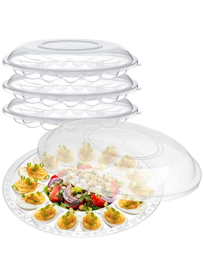 Shellwei Deviled Egg Tray with Lid 12 Inch Round Egg Containers with 15 Egg Slots Reusable Plastic Egg Holder Platter for Deviled Egg Fruits Veggie Finger Food - Image 1