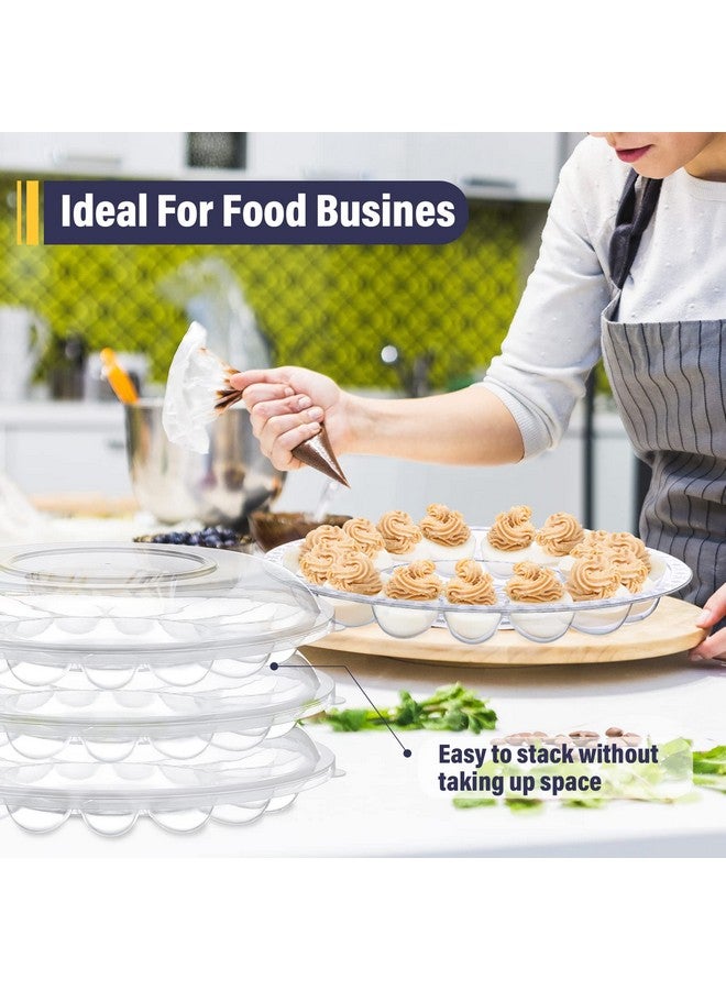 Shellwei Deviled Egg Tray with Lid 12 Inch Round Egg Containers with 15 Egg Slots Reusable Plastic Egg Holder Platter for Deviled Egg Fruits Veggie Finger Food - Image 4