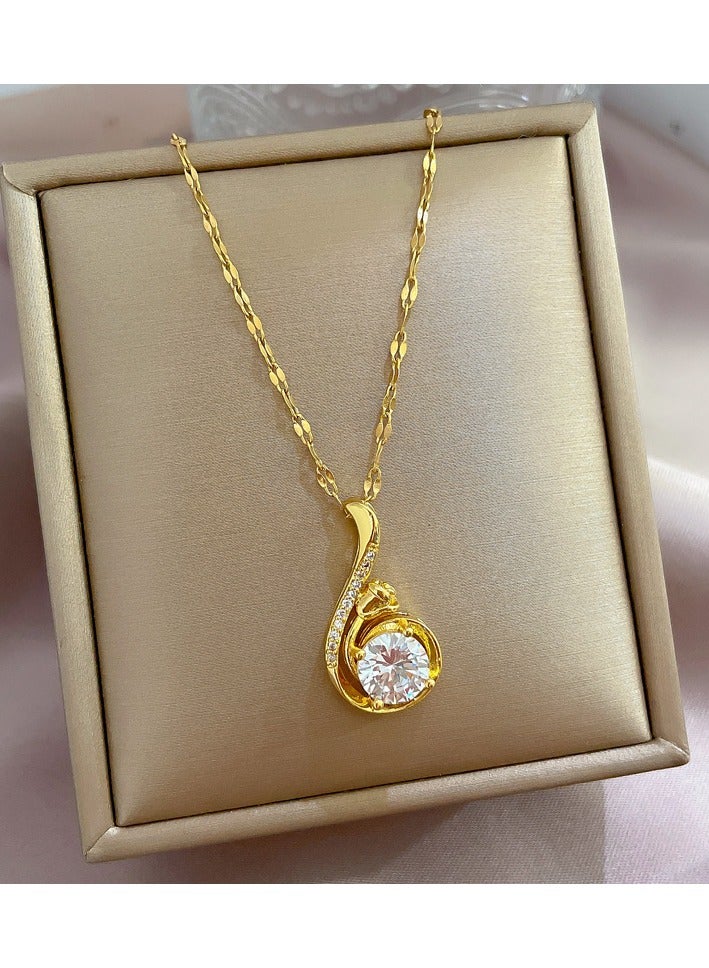 Sparkle Accessories Elegant Gold Tone Swan Pendant Necklace with Clear Gemstone, Gold Plated Titanium Steel, Rhinestone Embellished, Graceful Swan Design, Classic and Timeless Style, Ideal for Special Occasions, Anniversaries, or Daily Wear, Exquisite Fine Jewelry for Women - Image 1