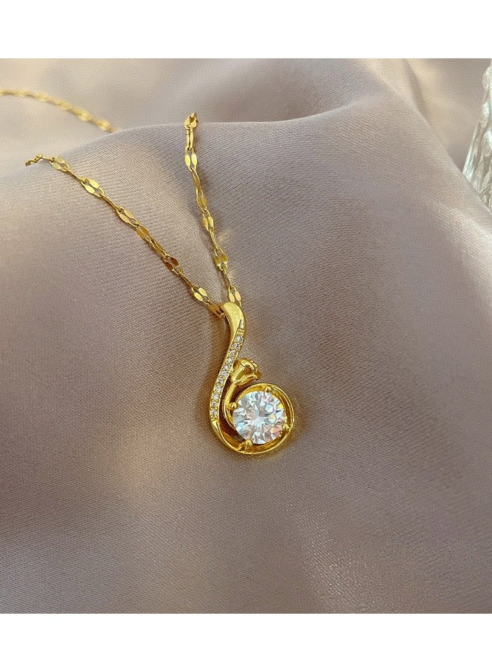 Sparkle Accessories Elegant Gold Tone Swan Pendant Necklace with Clear Gemstone, Gold Plated Titanium Steel, Rhinestone Embellished, Graceful Swan Design, Classic and Timeless Style, Ideal for Special Occasions, Anniversaries, or Daily Wear, Exquisite Fine Jewelry for Women - Image 2