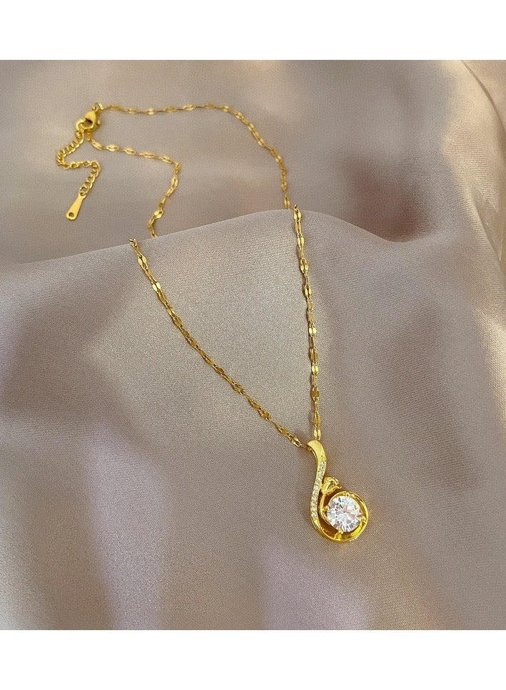Sparkle Accessories Elegant Gold Tone Swan Pendant Necklace with Clear Gemstone, Gold Plated Titanium Steel, Rhinestone Embellished, Graceful Swan Design, Classic and Timeless Style, Ideal for Special Occasions, Anniversaries, or Daily Wear, Exquisite Fine Jewelry for Women - Image 3