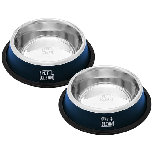 Pet Clean Stainless Steel Dog Bowl, Large Size Dog Food Bowl with Rubber Base for Dogs & Cats, 1400ml (Set of 2, Blue) - Image 1