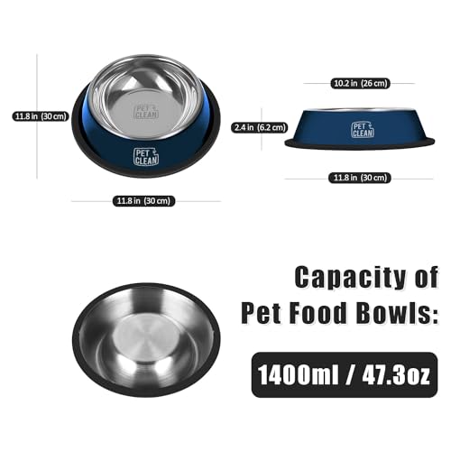 Pet Clean Stainless Steel Dog Bowl, Large Size Dog Food Bowl with Rubber Base for Dogs & Cats, 1400ml (Set of 2, Blue) - Image 4