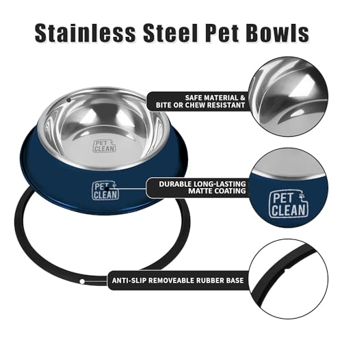 Pet Clean Stainless Steel Dog Bowl, Large Size Dog Food Bowl with Rubber Base for Dogs & Cats, 1400ml (Set of 2, Blue) - Image 2