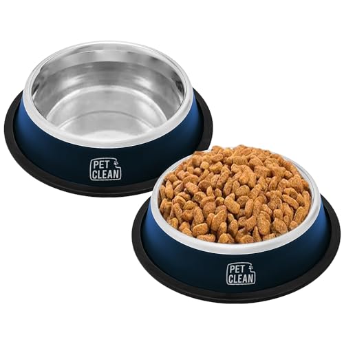Pet Clean Stainless Steel Dog Bowl, Large Size Dog Food Bowl with Rubber Base for Dogs & Cats, 1400ml (Set of 2, Blue) - Image 5