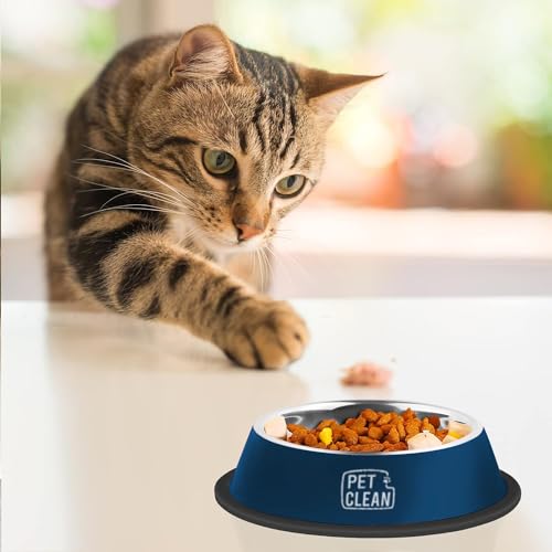 Pet Clean Stainless Steel Dog Bowl, Large Size Dog Food Bowl with Rubber Base for Dogs & Cats, 1400ml (Set of 2, Blue) - Image 3