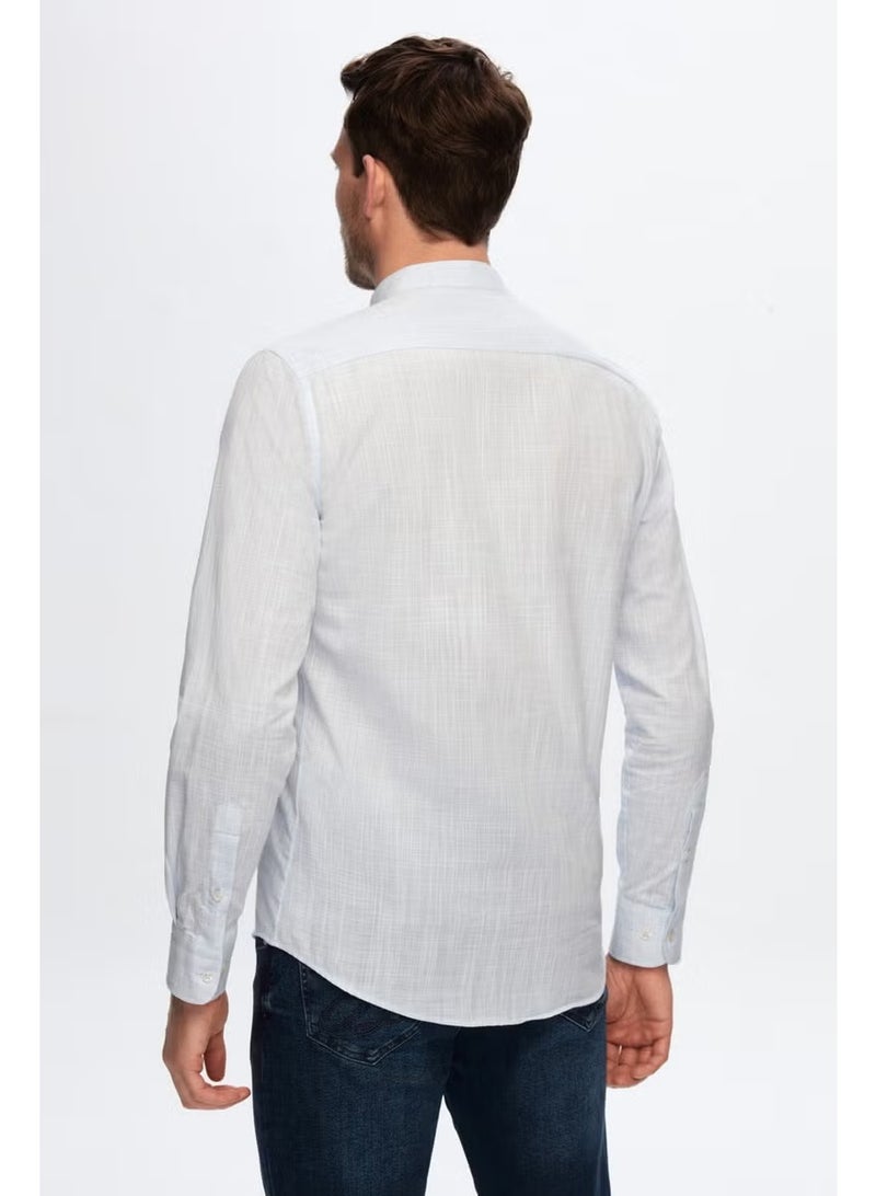 D'S DAMAT قميص مزين بياقة ماندارين من القطن 100% بلون أزرق فاتح بتصميم رفيع 0HC02ORT03091 - Image 3
