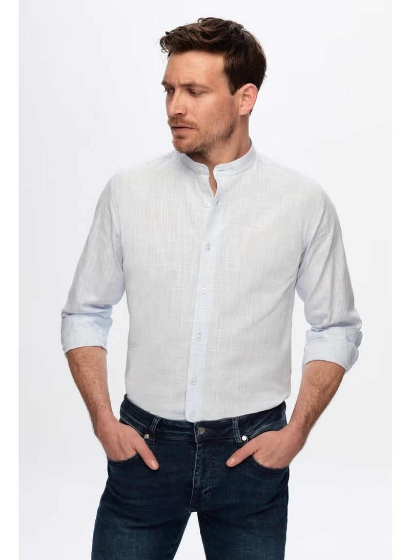 D'S DAMAT قميص مزين بياقة ماندارين من القطن 100% بلون أزرق فاتح بتصميم رفيع 0HC02ORT03091 - Image 2