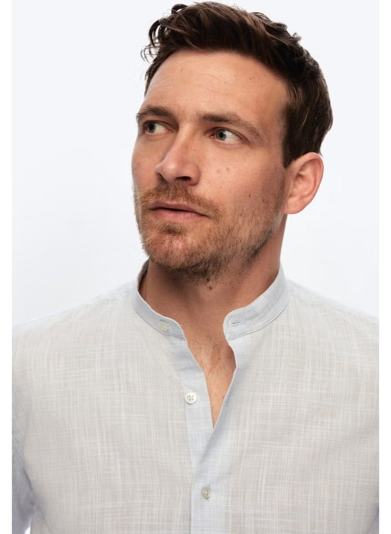D'S DAMAT قميص مزين بياقة ماندارين من القطن 100% بلون أزرق فاتح بتصميم رفيع 0HC02ORT03091 - Image 4