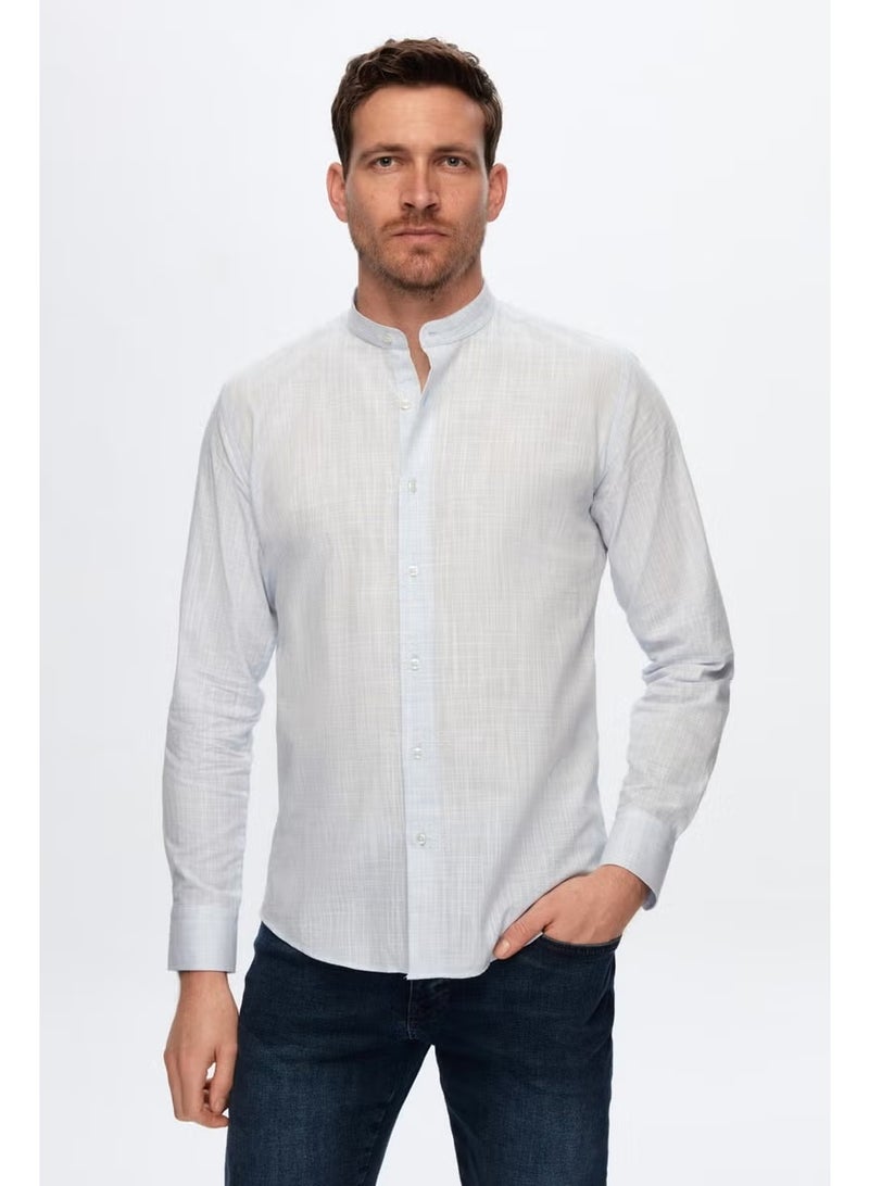 D'S DAMAT قميص مزين بياقة ماندارين من القطن 100% بلون أزرق فاتح بتصميم رفيع 0HC02ORT03091 - Image 1
