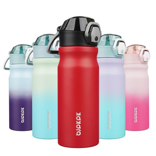 BJPKPK 18oz Insulated Water Bottle with Straw Stainless Steel Double Wall Water Bottles BPA Free Leak Proof Thermal Flask with Lockable Flip Lid and Soft Silicone SpoutRed - Image 1