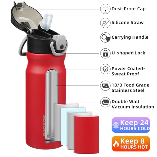BJPKPK 18oz Insulated Water Bottle with Straw Stainless Steel Double Wall Water Bottles BPA Free Leak Proof Thermal Flask with Lockable Flip Lid and Soft Silicone SpoutRed - Image 3