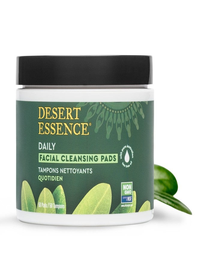 Desert Essence Desert Essene Daily Facial Cleansing Pads with Pure Australian Tea Tree, Witch Hazel, Calendula & Chamomile - Reduce Oil, Minimize Pores - Plant-Based Cleanser - Vegan, Non-GMO, Cruelty-Free - 50 Pads - Image 2