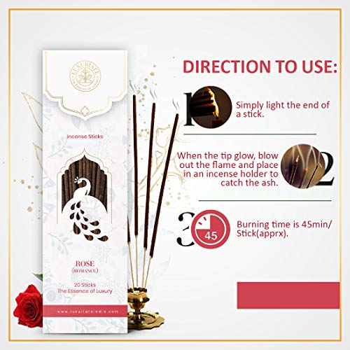 LUXURIATE Premium Incense Stick Agarbatti Rose Gulab (20 Sticks) for Home | Natural Organic Long Lasting Incense Agarbatti for Pooja Prayer Non-Toxic - Image 3