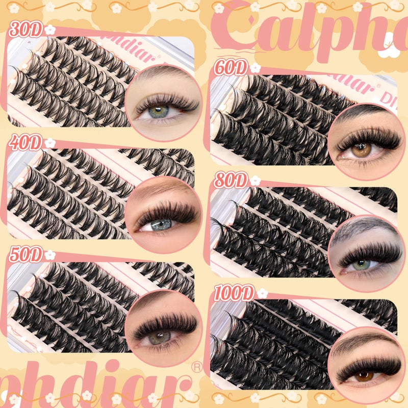 calphdiar Lash Clusters Kit 30D-100D Wispy Eyelash Extension Kit 474pcs Individual Lashes 8-16MM Cluster Eyelash Extensions DIY Lash Extension Kit D-Curly Eyelash Clusters with Lash Bond and Seal Lash Tweezers - Image 2