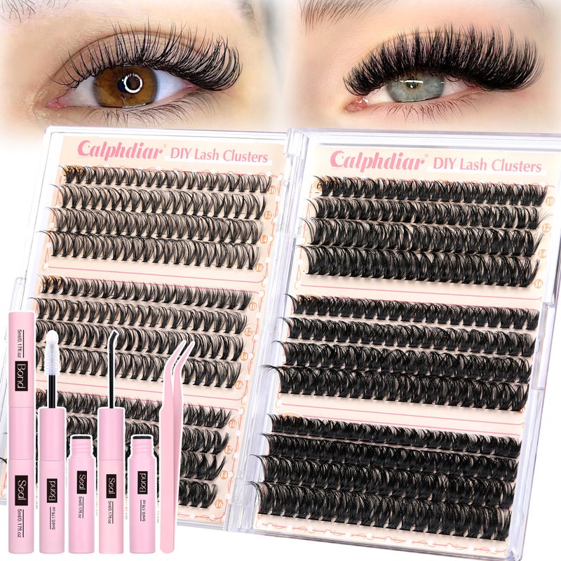 calphdiar Lash Clusters Kit 30D-100D Wispy Eyelash Extension Kit 474pcs Individual Lashes 8-16MM Cluster Eyelash Extensions DIY Lash Extension Kit D-Curly Eyelash Clusters with Lash Bond and Seal Lash Tweezers - Image 1
