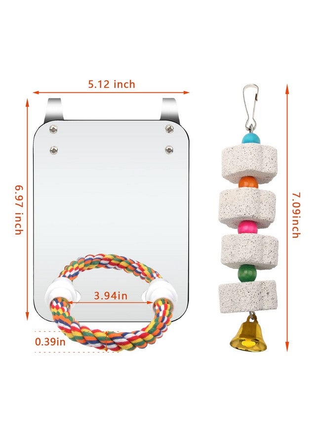 Catcan Bird Cage Mirror, Bird Mirror with Perch Rope for Cage Cockatiels Cotton Rope Standing Bar Parrot Mirror with Parrot Molar Toy Pendant - Image 2