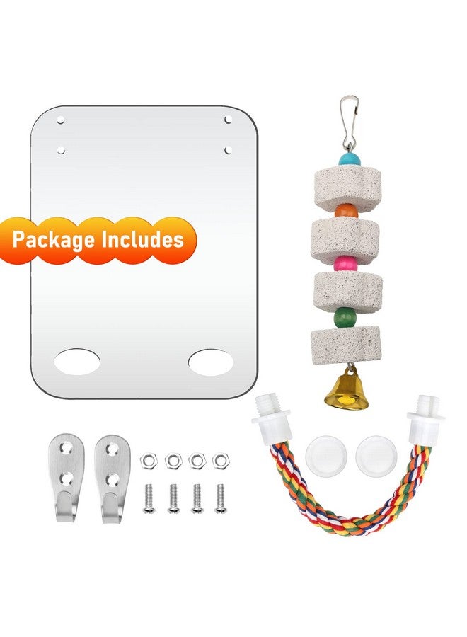 Catcan Bird Cage Mirror, Bird Mirror with Perch Rope for Cage Cockatiels Cotton Rope Standing Bar Parrot Mirror with Parrot Molar Toy Pendant - Image 3