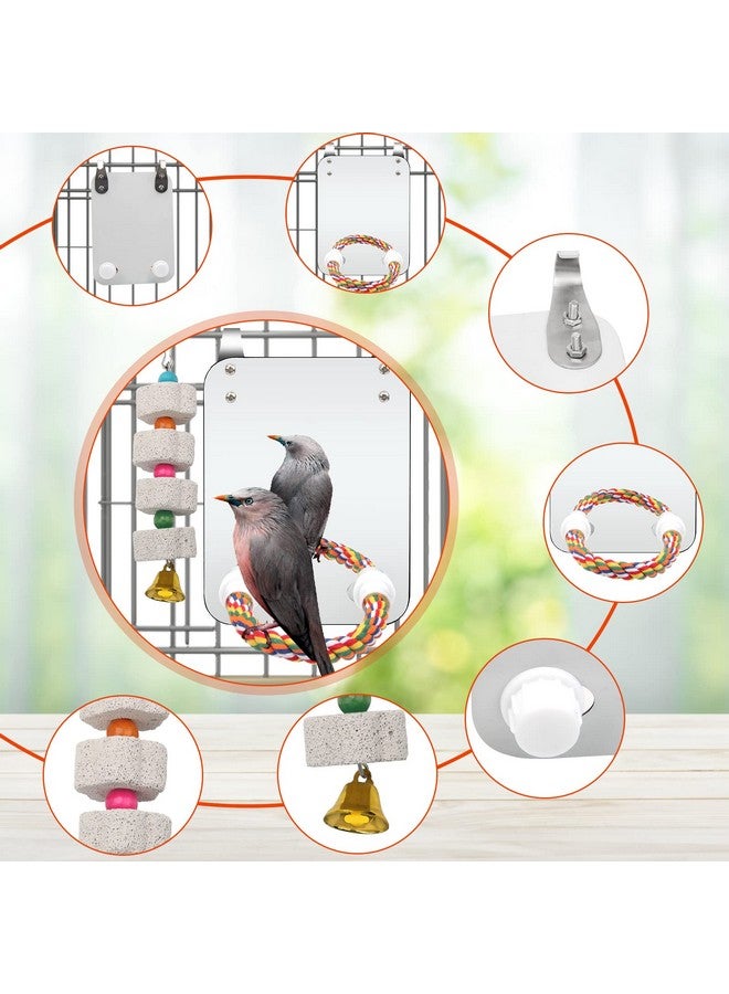 Catcan Bird Cage Mirror, Bird Mirror with Perch Rope for Cage Cockatiels Cotton Rope Standing Bar Parrot Mirror with Parrot Molar Toy Pendant - Image 5