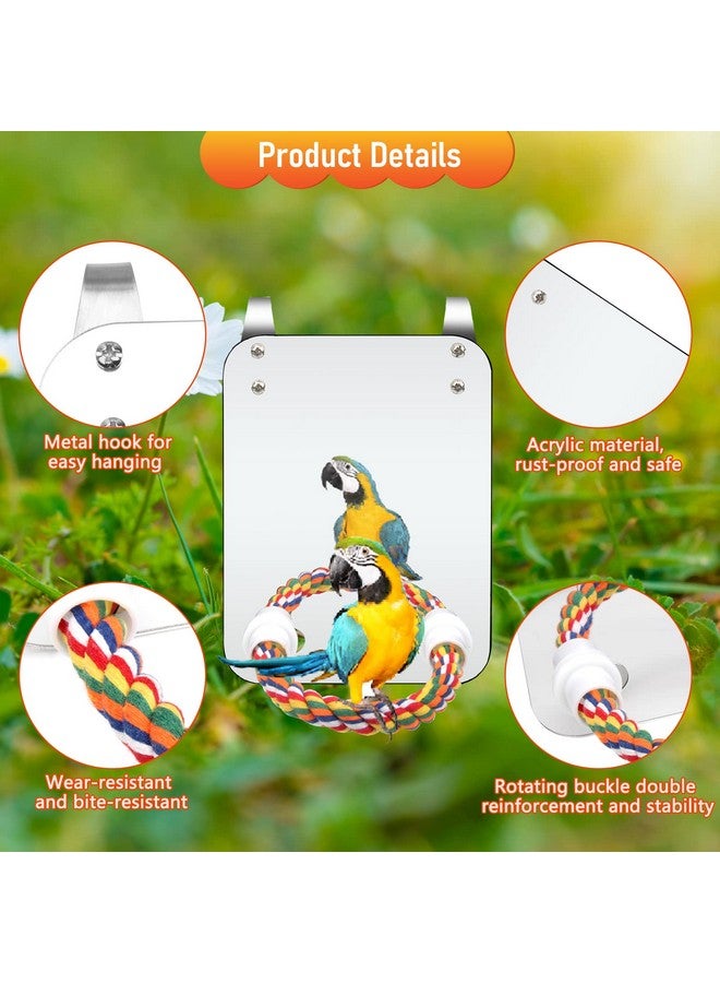 Catcan Bird Cage Mirror, Bird Mirror with Perch Rope for Cage Cockatiels Cotton Rope Standing Bar Parrot Mirror with Parrot Molar Toy Pendant - Image 4