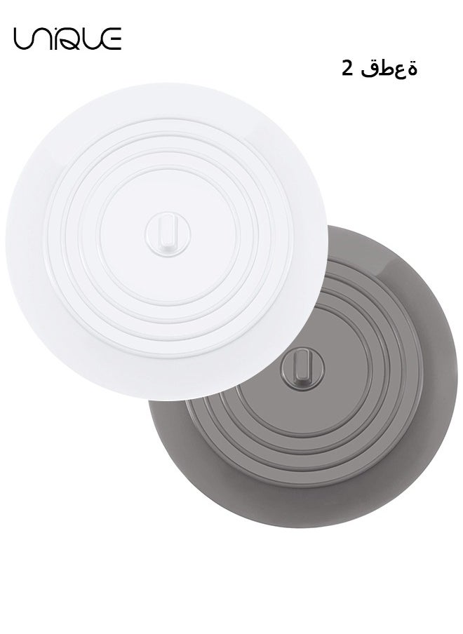 Unique 2 Pcs Bathtub Drain Cover - Silicone Bathtub Stoppers - 6 Inches Universal Bath Tub Stopper Replacement - Drain Plug Hair Stopper with Strong Suction - for Bathroom Kitchen Laundry - White/Grey  - Image 1