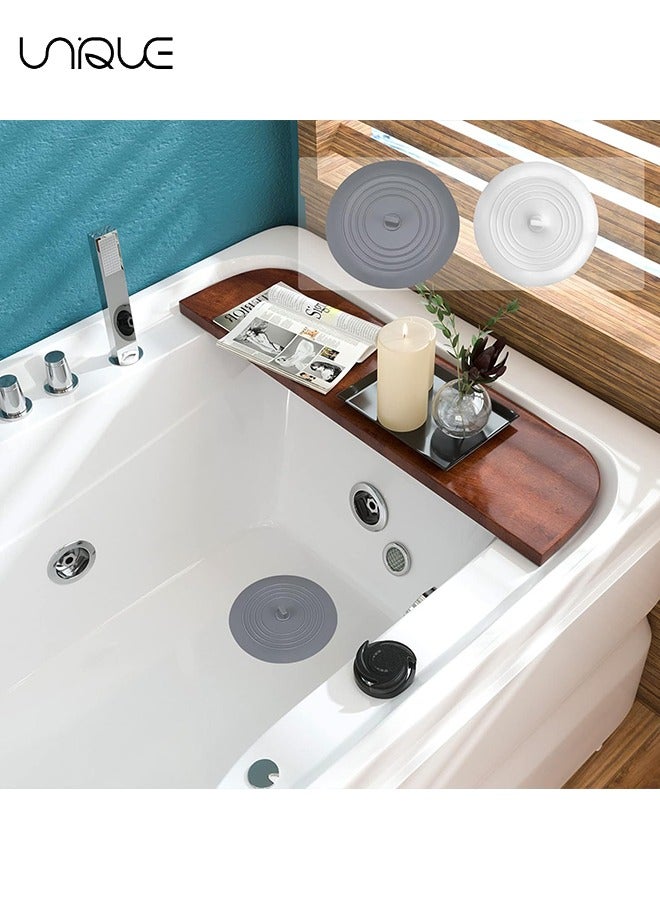 2 Pcs Bathtub Drain Cover - Silicone Bathtub Stoppers - 6 Inches Universal Bath Tub Stopper Replacement - Drain Plug Hair Stopper with Strong Suction - for Bathroom Kitchen Laundry - White/Grey