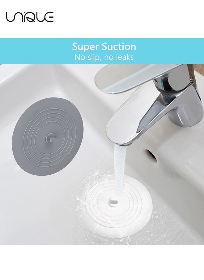 Unique 2 Pcs Bathtub Drain Cover - Silicone Bathtub Stoppers - 6 Inches Universal Bath Tub Stopper Replacement - Drain Plug Hair Stopper with Strong Suction - for Bathroom Kitchen Laundry - White/Grey  - Image 3