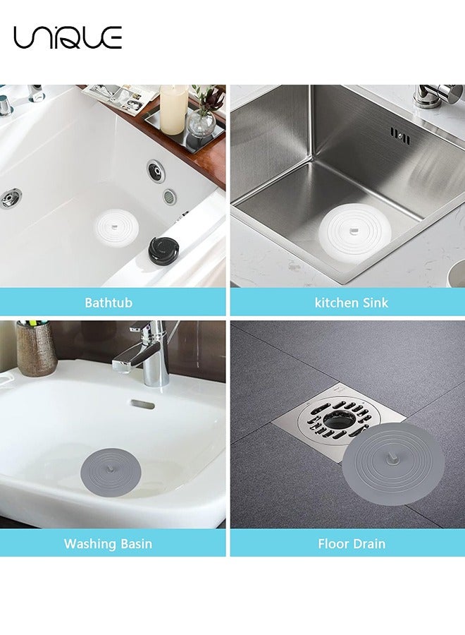 2 Pcs Bathtub Drain Cover - Silicone Bathtub Stoppers - 6 Inches Universal Bath Tub Stopper Replacement - Drain Plug Hair Stopper with Strong Suction - for Bathroom Kitchen Laundry - White/Grey