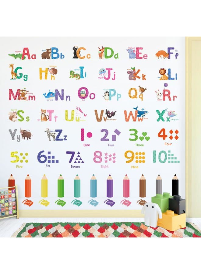 SHUCHING Animal Alphabet Numbers Wall Decals Peel and Stick, Self-Adhesive Vinyl Educational Wall Sticker, Wall Decor Art Home Decoration for Classroom Playroom Nursery - Image 2