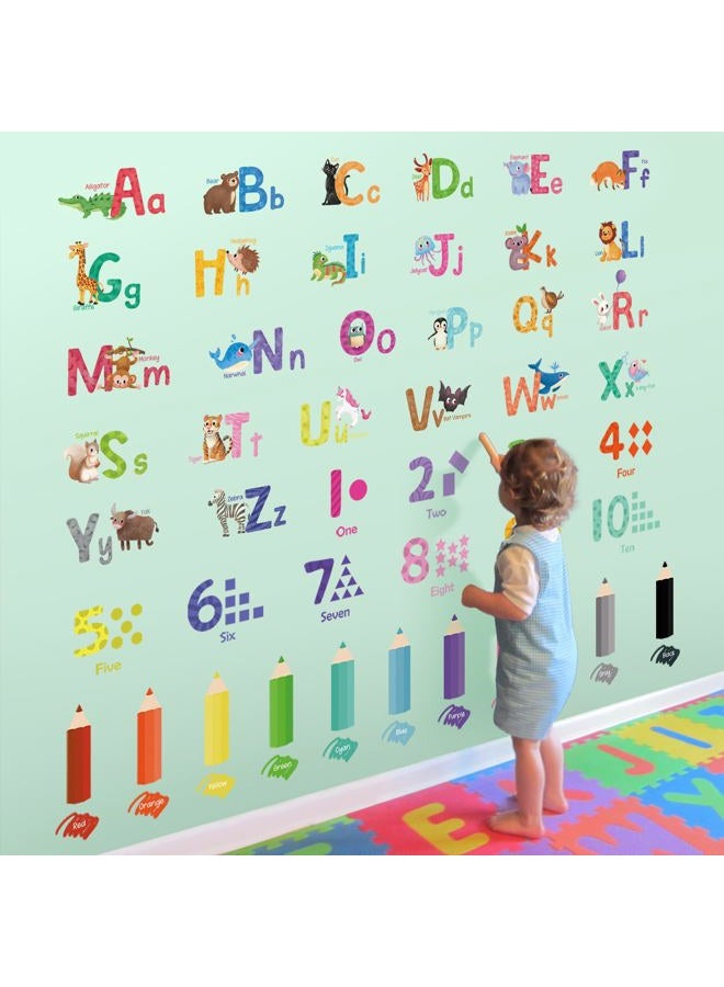 SHUCHING Animal Alphabet Numbers Wall Decals Peel and Stick, Self-Adhesive Vinyl Educational Wall Sticker, Wall Decor Art Home Decoration for Classroom Playroom Nursery - Image 1