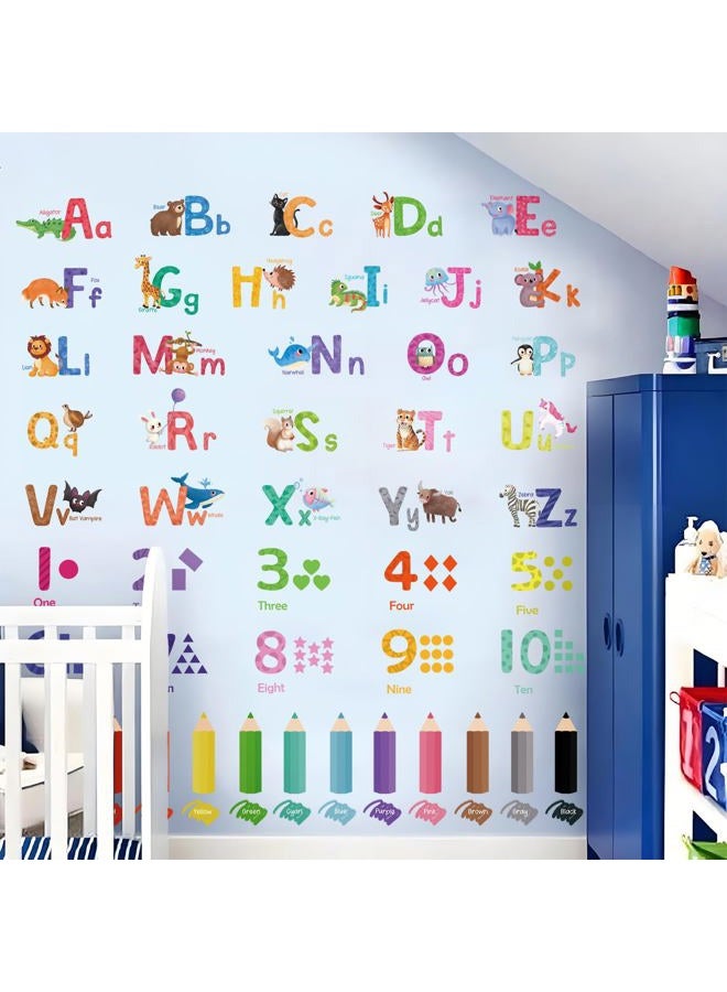 SHUCHING Animal Alphabet Numbers Wall Decals Peel and Stick, Self-Adhesive Vinyl Educational Wall Sticker, Wall Decor Art Home Decoration for Classroom Playroom Nursery - Image 3