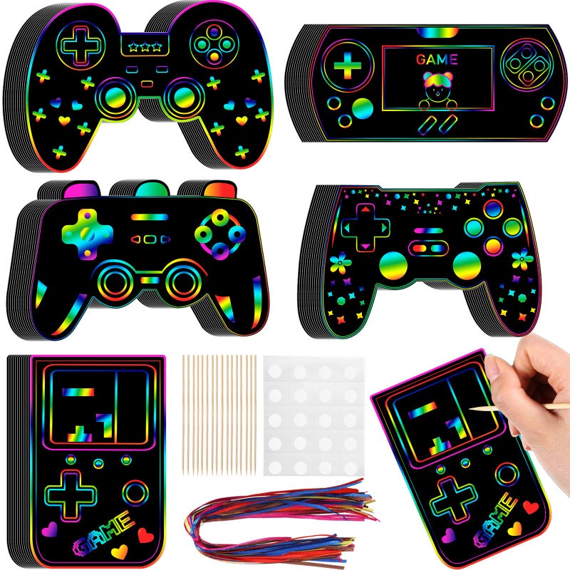 RoundFunny 60 Pieces Video Game Scratch Cards for Man Gamer Party Favors Scratch Crafts Paper Party Ornaments for Adult Birthday Goodie Bag DIY Activities - Image 1