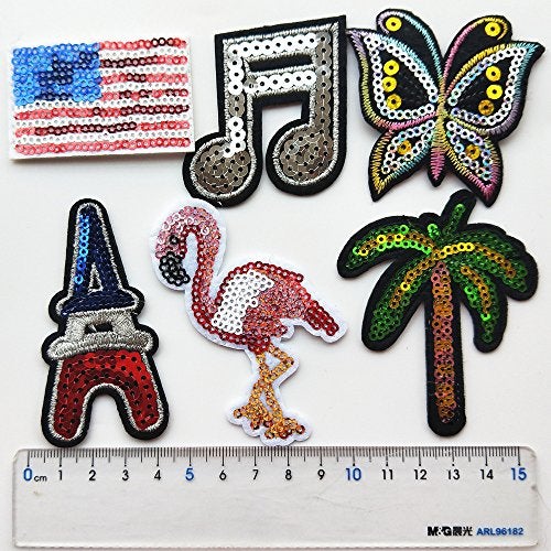 Mo Sheng Accessory 24pcs Sequins Patches Embroidery Mix Patterns Iron On/Sew On Applique for Clothes Backpacks T-Shirt Jeans Skirt Vests Scarf Hat Bag (Style 5) - Image 4