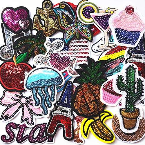 Mo Sheng Accessory 24pcs Sequins Patches Embroidery Mix Patterns Iron On/Sew On Applique for Clothes Backpacks T-Shirt Jeans Skirt Vests Scarf Hat Bag (Style 5) - Image 1