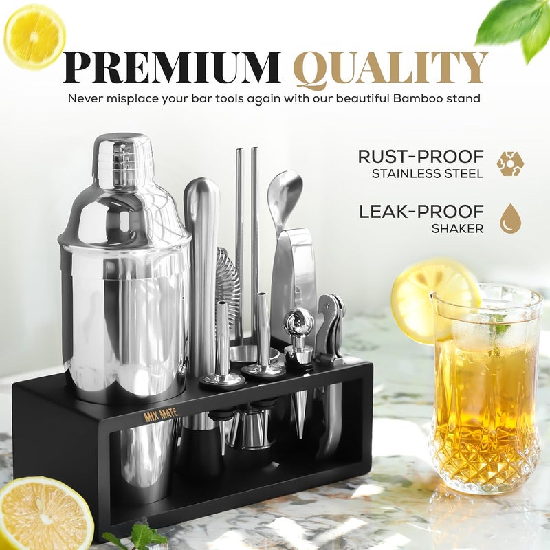 MixMate Mixology Bartender Kit with Stand - 15 Piece Bar Tool Set, Silver Bar Set Cocktail Shaker Set for Drink Mixing - Includes Martini Shaker, Jigger, Strainer, Bar Mixer Spoon, Tongs, Opener | Gift Idea - Image 5