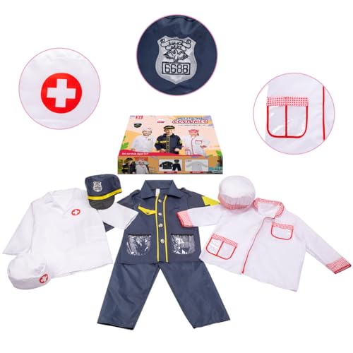 LOYO Kids Role Play Dress Up Clothes for 3-8 Years Old Play, 3 Sets Policeman/Chef/Doctor Costume for Kids And Toddlers Boys and Girls Halloween Costumes - Image 5