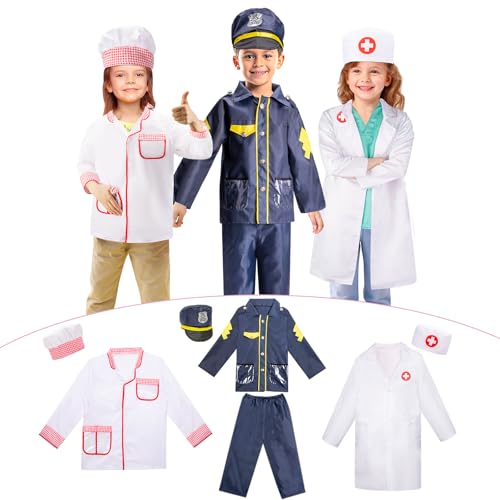 LOYO Kids Role Play Dress Up Clothes for 3-8 Years Old Play, 3 Sets Policeman/Chef/Doctor Costume for Kids And Toddlers Boys and Girls Halloween Costumes - Image 1