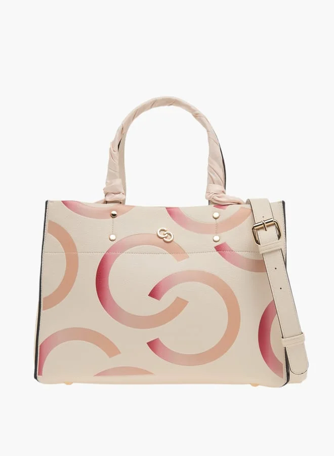Celeste Womens Monogram Detail Tote Bag With Detachable Strap And Snap Button Closure
