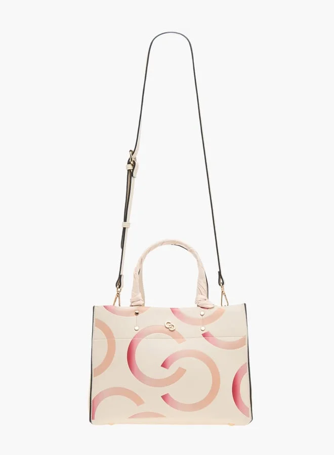 Celeste Womens Monogram Detail Tote Bag With Detachable Strap And Snap Button Closure