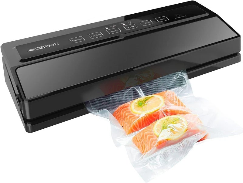 GERYON Vacuum Sealer Machine, Food Vacuum Sealer with Powerful Suction | Slim Design | Easy to Use | Led Indicator Lights for Sous Vide, Meal Prep, w/Starter Kits for Vacuum Seal Container (Black） - Image 1
