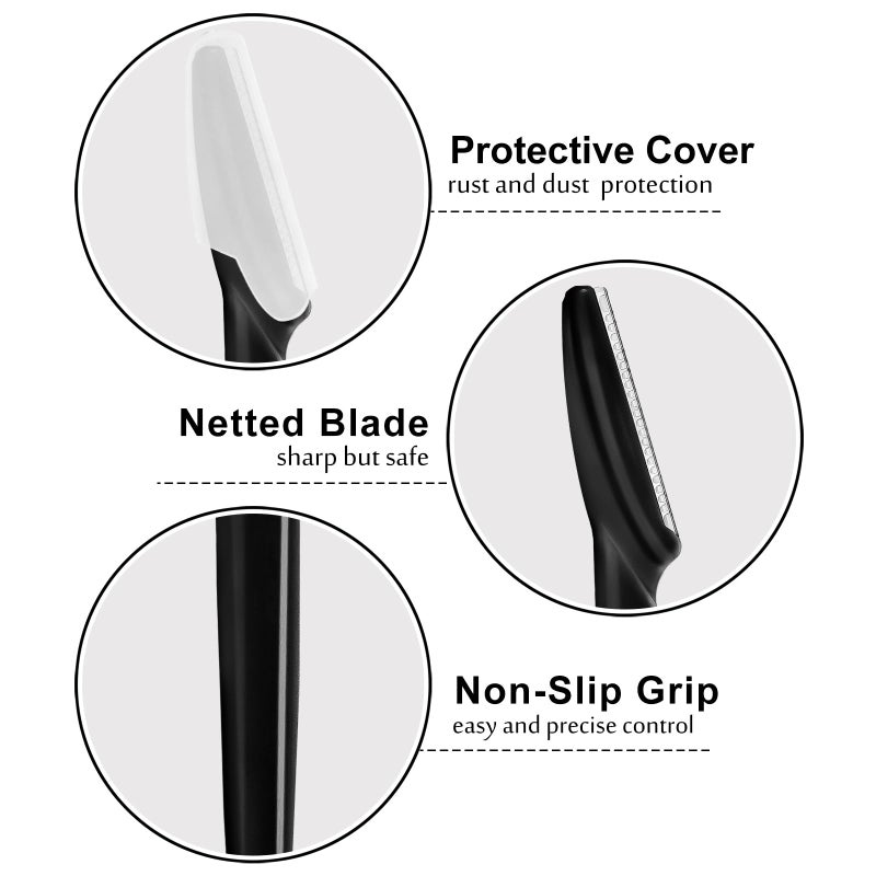 HFATMOS 21 Pcs Eyebrow Razors, Face Razors Multipurpose, Exfoliating Dermaplaning Tools, Eyebrow Trimmers Shaver with Protective Cover, Facial Hair Removal for Women Men Body Use (Black) - Image 3